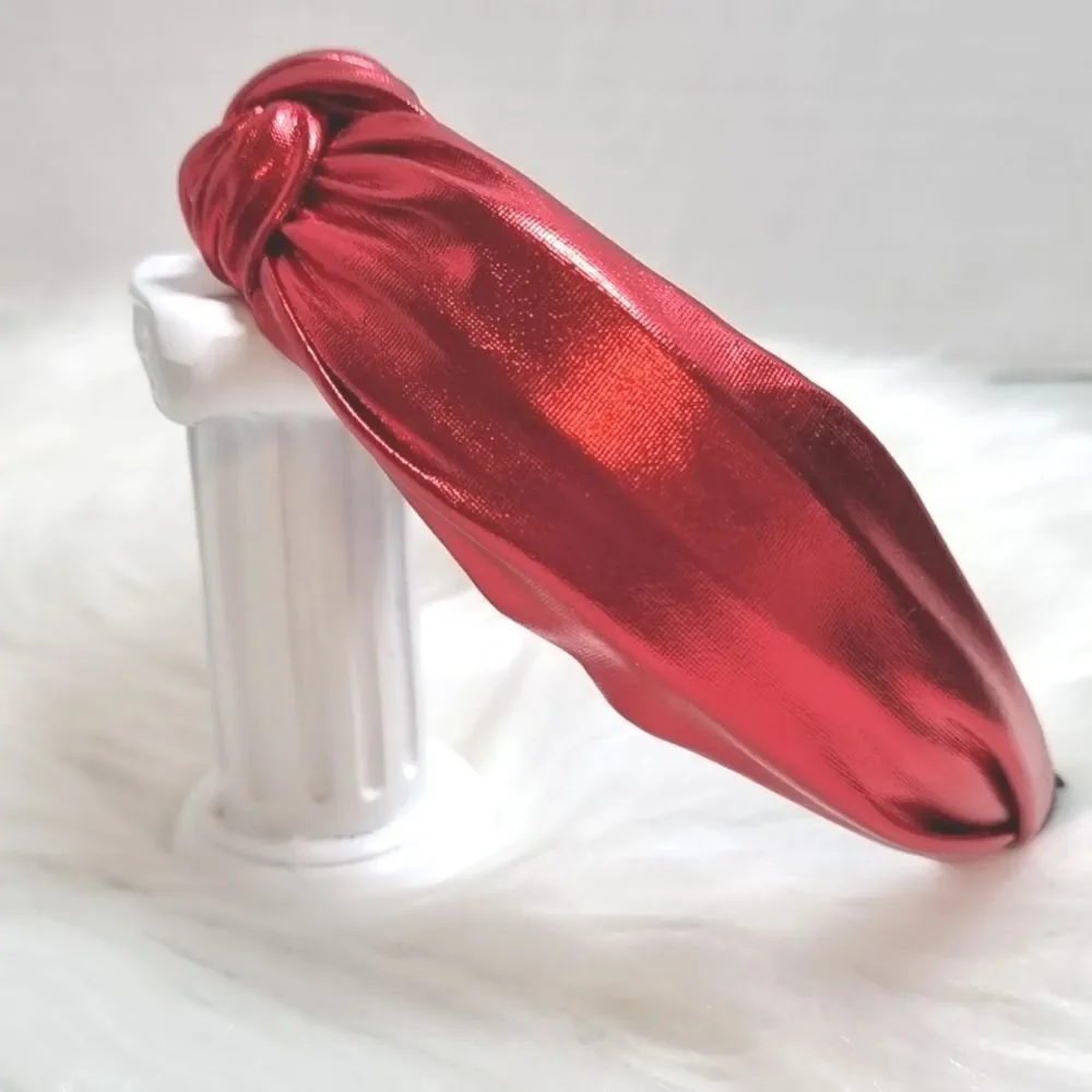 New Red Metallic Knotted Headband | Shiny Top Knot Hair Accessory